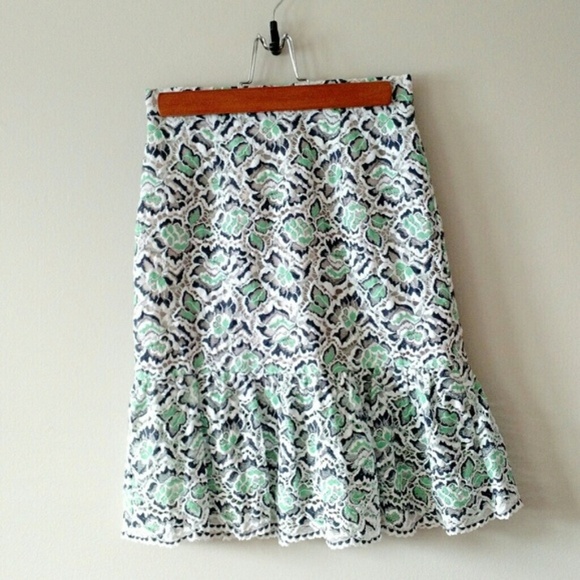 French Connection Boccara Lace Skirt Ruffle Flounce Hem Peplum Green White Sz 0 - Picture 3 of 4